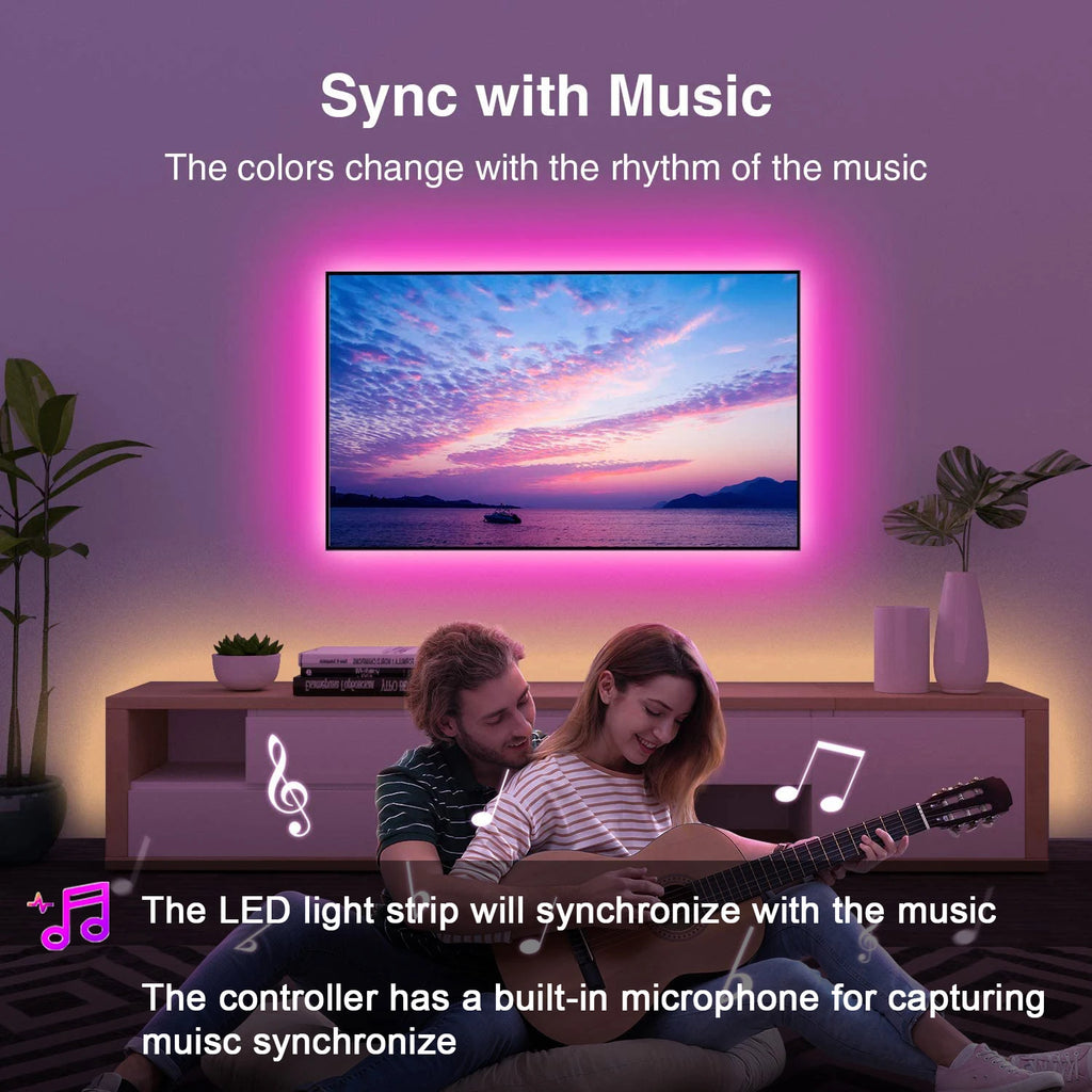 Led Strip Lights Music Sync Led Lights Room with APP Control, Flexible Ribbon Tape Lights for Home Party Decor TV Backlight (Copy)