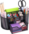 Mesh Desk Organiser Desk Pen Holder with 8 Compartments and Sliding Drawer Desktop Accessories Organizer for Home Office School