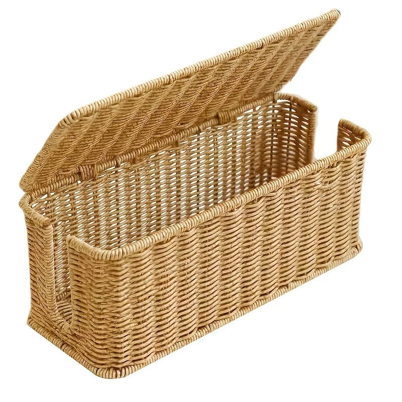 Rattan Cable Organizer Box Breathable Desk Wire Management Home Offices