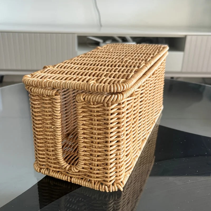 Rattan Cable Organizer Box Breathable Desk Wire Management Home Offices