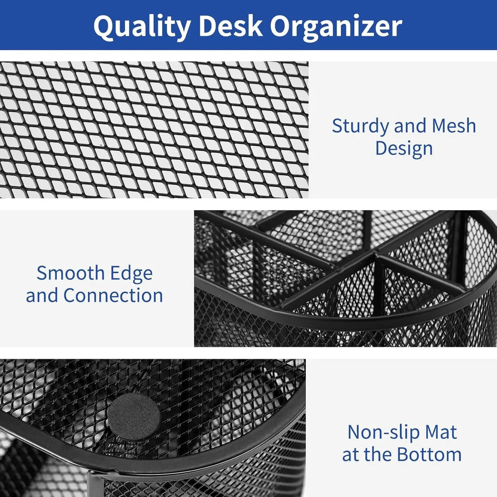 Mesh Desk Organiser Desk Pen Holder with 8 Compartments and Sliding Drawer Desktop Accessories Organizer for Home Office School