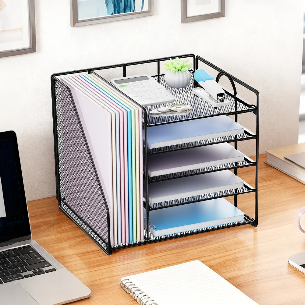 Desk Organizer and Accessories 5-Tier Paper Letter Tray with File Holder Desk Organizer for Office/Home/School Supplies Black