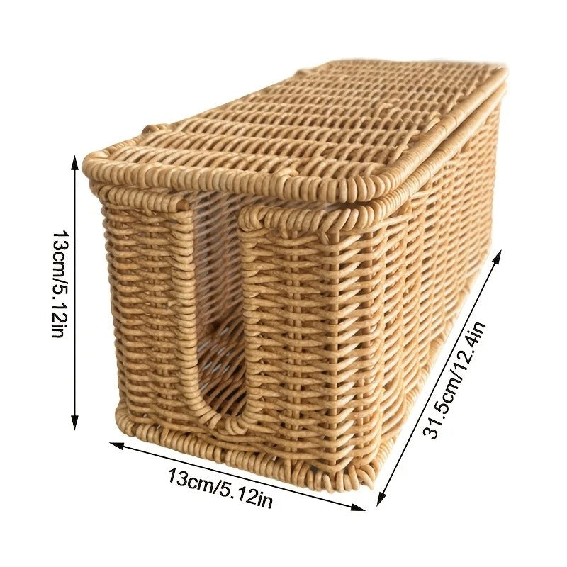 Rattan Cable Organizer Box Breathable Desk Wire Management Home Offices