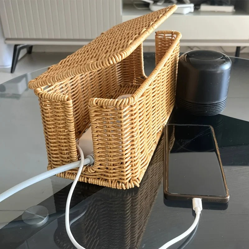 Rattan Cable Organizer Box Breathable Desk Wire Management Home Offices